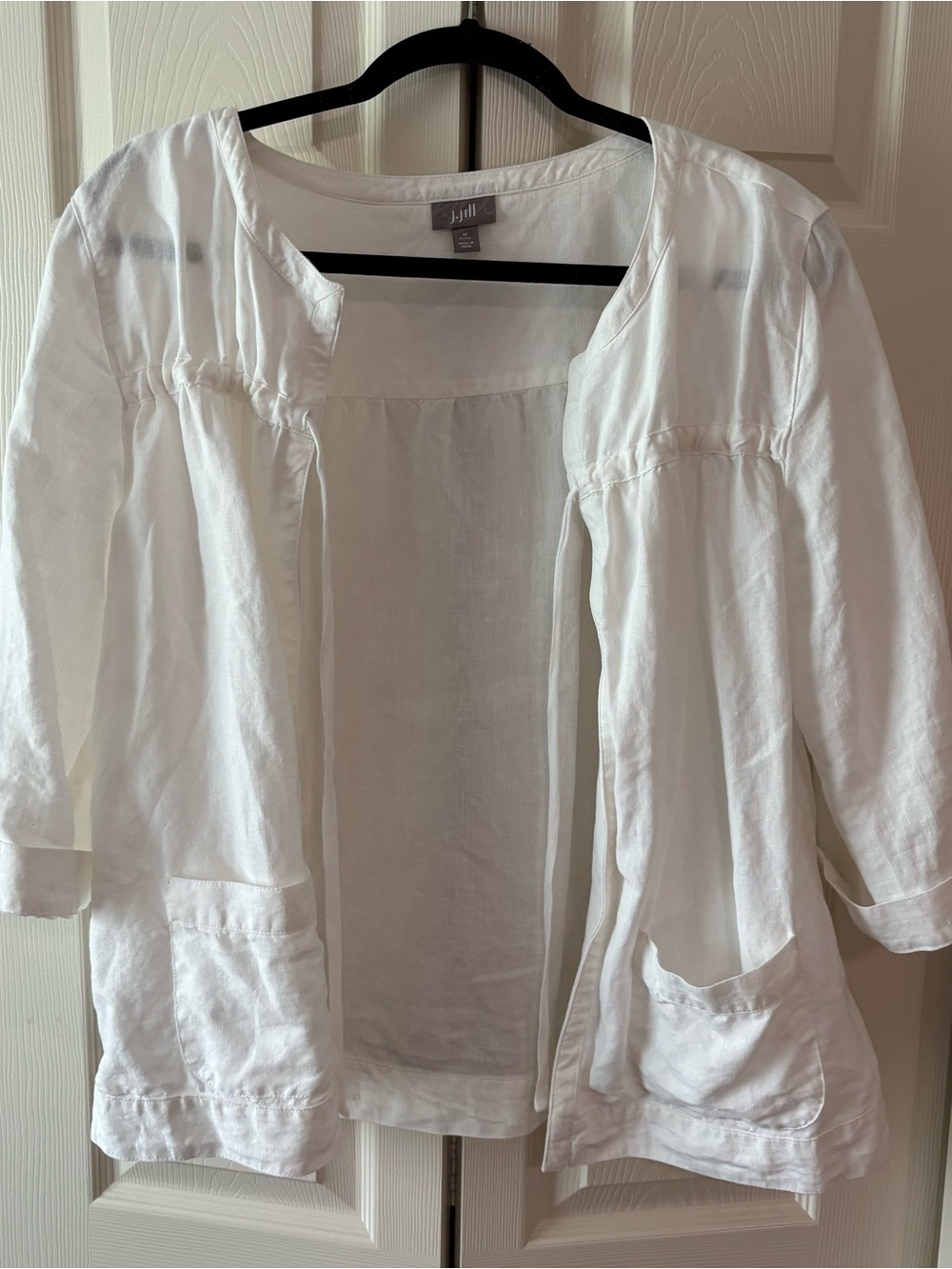 Eileen Fisher White Open-Front Linen Tunic Jacket